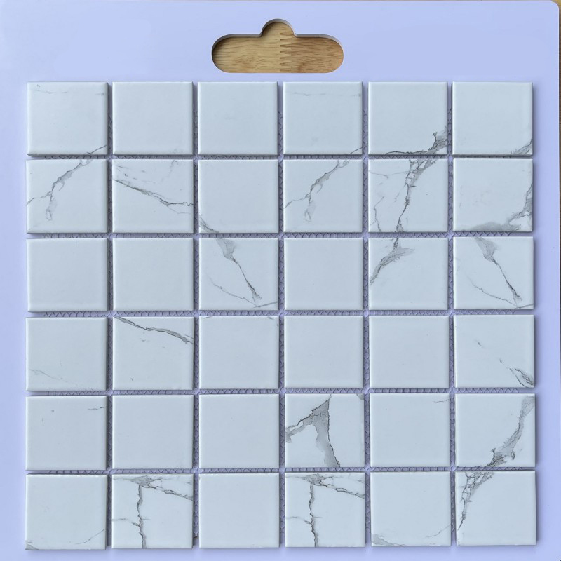 Gạch Mosaic gốm trắng vân mây 48x48mm MHG P48M01