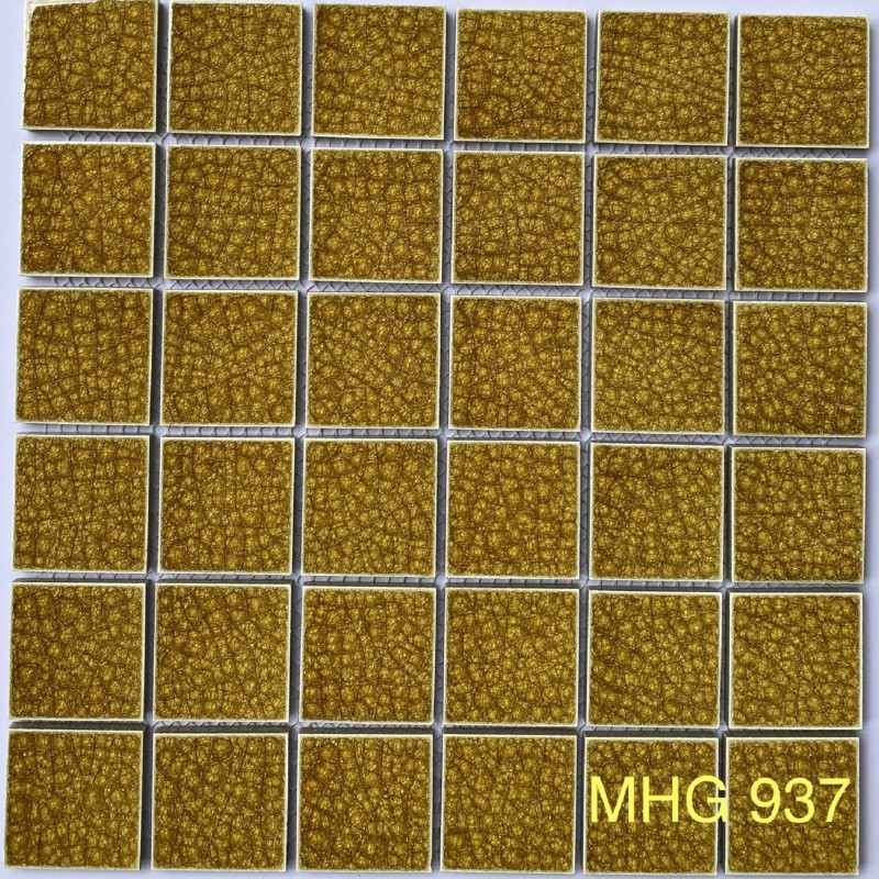 Gạch Mosaic gốm men rạn 2 lớp 48x48mm màu vàng MHG 937