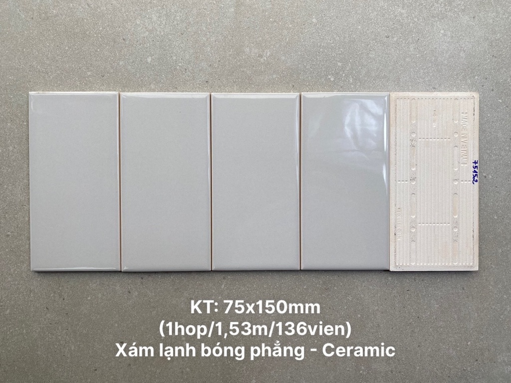 Gạch thẻ xám lạnh bóng phẳng KT 75x150mm STA75152