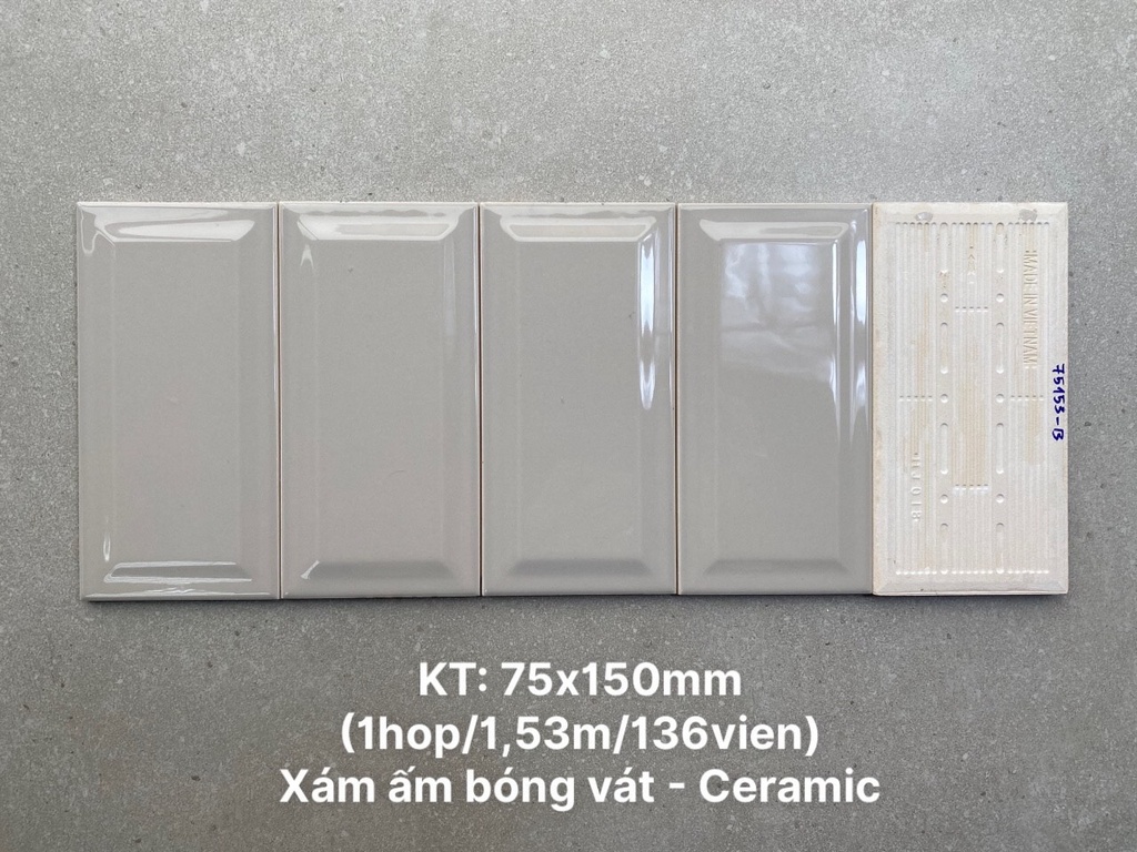 Gạch thẻ xám ấm bóng vát KT 75x150mm STA75153-B