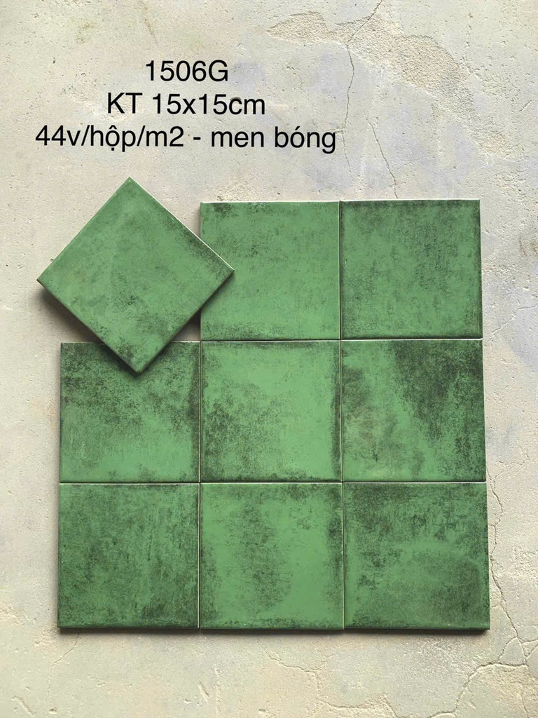 Gạch thẻ xanh lá men bóng KT 150x150mm