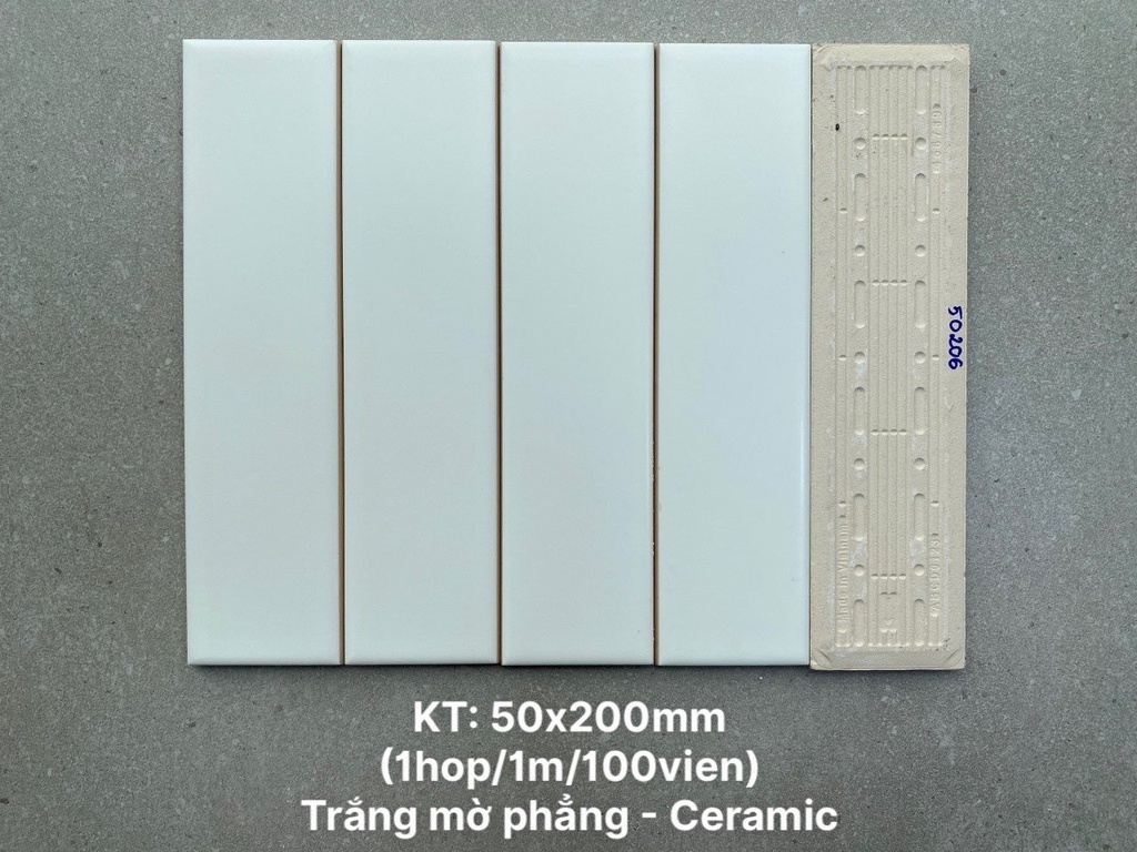 Gạch thẻ cao cấp trắng mờ phẳng 50x200 mã PSTA50206