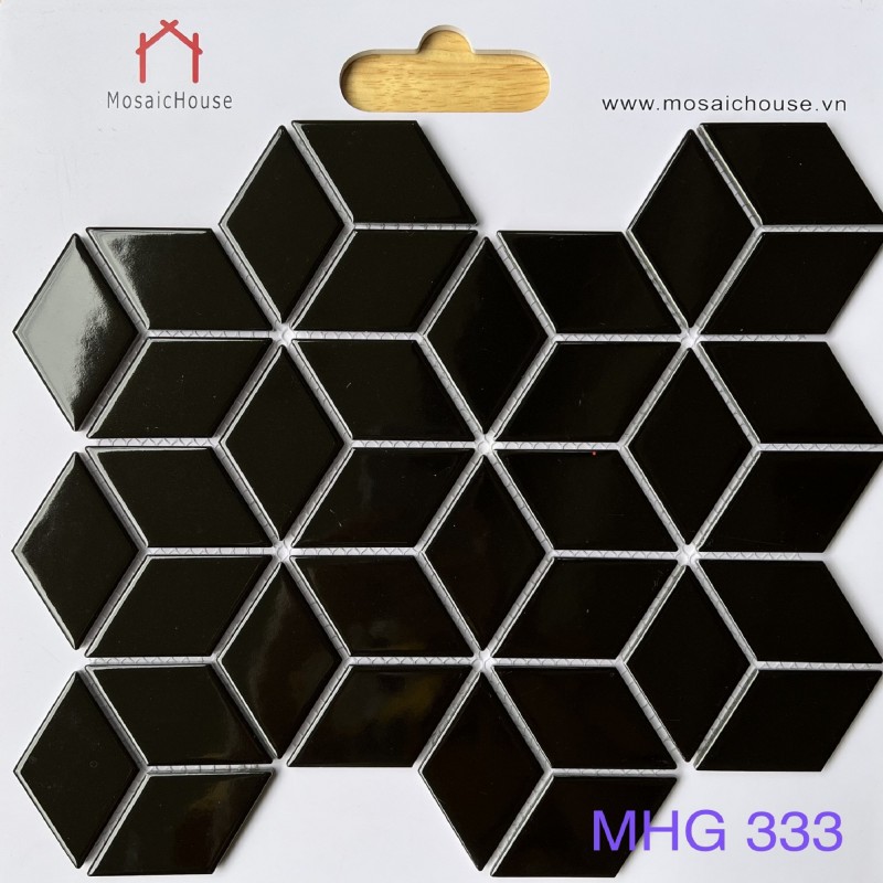 Gạch Mosaic Kim Cương Lập Phương Màu Đen Bóng mã MHG333