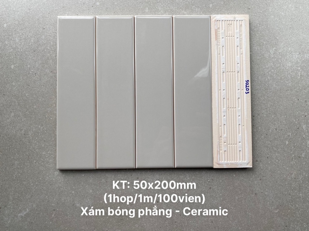 Gạch thẻ xám bóng phẳng KT 50x200mm PSTA50203