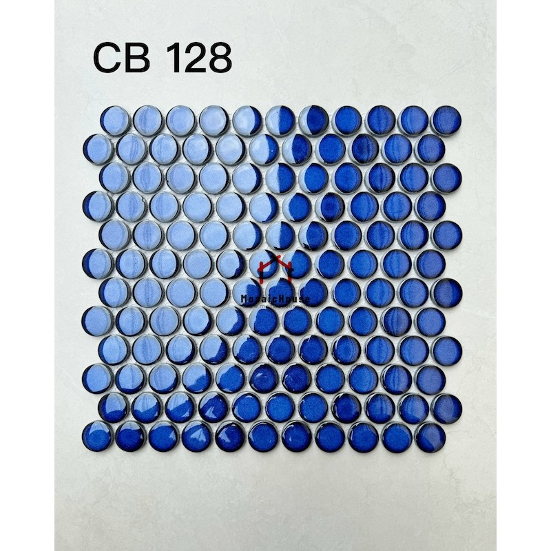 Gạch Mosaic bi tròn xanh bóng CB128