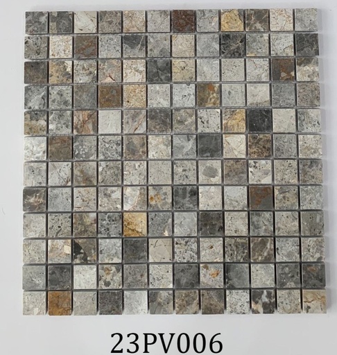 [LUX-23PV006] Mosaic đá tự nhiên dăm kết xám chip 23x23 LUX-23PV006