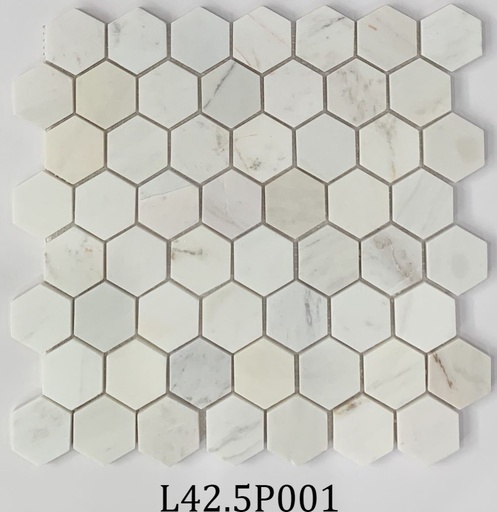 [L42.5P001] Đá Mosaic trắng sữa chip lục giác bóng L42.5P001