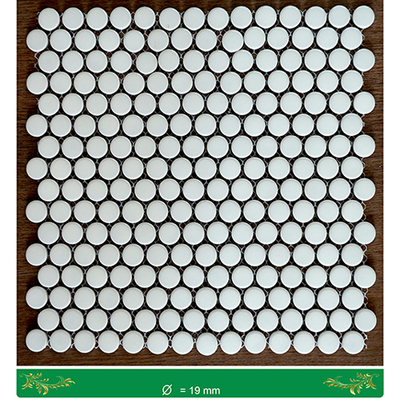 [NK1915] Gạch ốp tường mosaic gốm chấm bi tròn trắng mờ mã NK1915