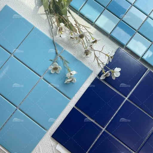 [106134180197] Gạch khảm men sứ xanh vuông 97x97mm (4x4 inch) chống thấm, kiểu cổ điển, giá xuất xưởng Phật Sơn