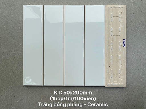 [STA1200] Gạch thẻ Việt Nam, Trắng bóng phẳng, KT 100x200 mm, STA1200, Loại 1 (1 hộp/ 50 viên/ 1m2)