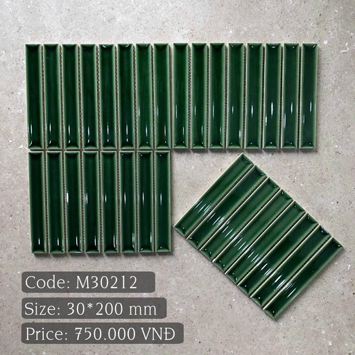 [M30212] Mosaic Gốm Que 30x200mm Men Bóng Màu Xanh M30212