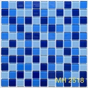 Gạch mosaic thủy tinh nhập khẩu, Phối màu xanh trộn, KT viên 48mm x 48mm, KT vỉ 300mm x 300mm, MH 4818 (1 thùng 22 vĩ = 2m2)