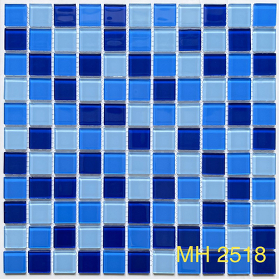 [MH 4818] Gạch mosaic thủy tinh nhập khẩu, Phối màu xanh trộn, KT viên 48mm x 48mm, KT vỉ 300mm x 300mm, MH 4818 (1 thùng 22 vĩ = 2m2)