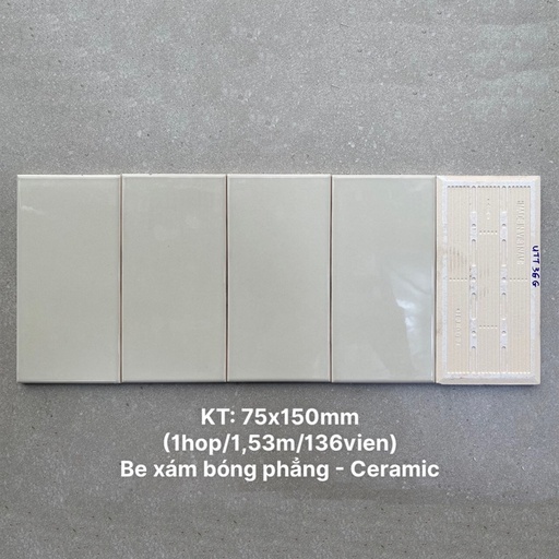[DSH-UTT36G] Gạch thẻ be xám bóng phẳng KT 75x150mm UTT36G