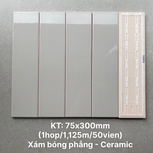 [DSH-PSTA75303] Gạch thẻ cao cấp xám ấm bóng phẳng KT 75x300mm PSTA75303
