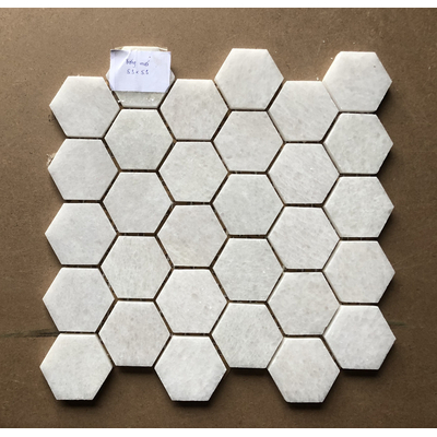 [DSH-L53P005] Mosaic đá tự nhiên lục giác trắng muối kt chip 53x53 LUX-L53P005