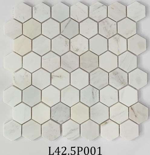 [DSH-5P001] Đá Mosaic trắng sữa chip lục giác bóng L42.5P001