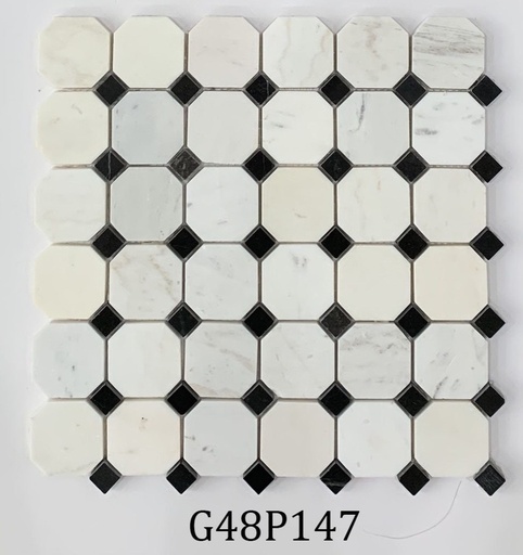 [DSH-G48P147] Đá Mosaic cắt góc trắng sữa và đen G48P147
