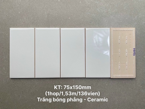 [STA75150] Gạch thẻ trắng bóng phẳng kt 75x150mm STA75150