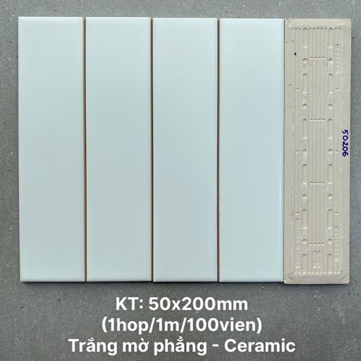 [STA50206] Gạch thẻ trắng mờ phẳng KT 50x200mm STA50206